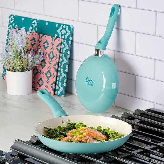 Spice by Tia Mowry Savory Saffron 2 Piece Ceramic Nonstick Aluminum Frying Pan Set